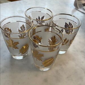 Vintage Libbey Frosted GOLD Leaf 5 oz juice Glasses 3 1/2 inches tall